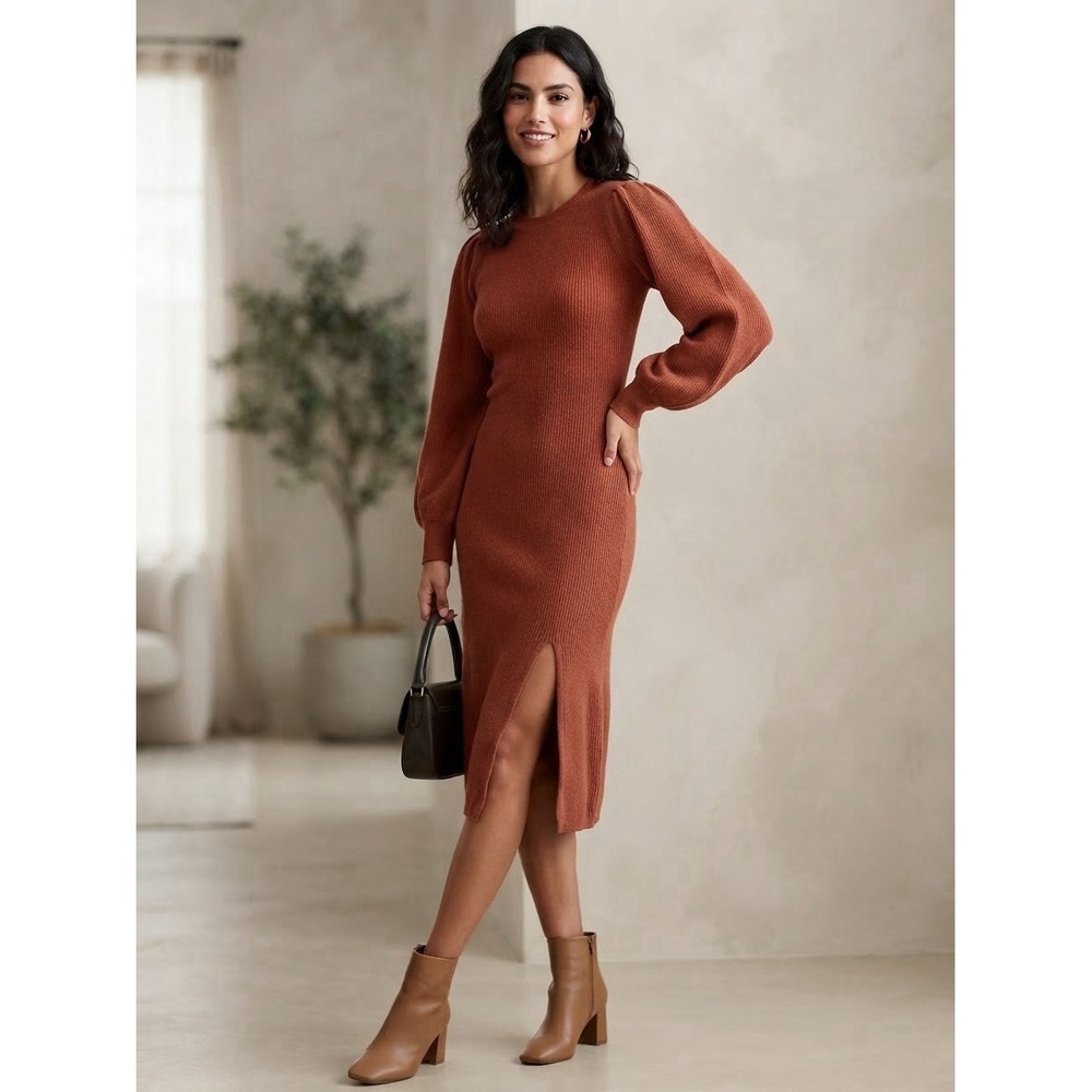 ABERCROMBIE & FITCH Ribbed Body Hugging Fall Sweater Dress With Slit Medium NWT